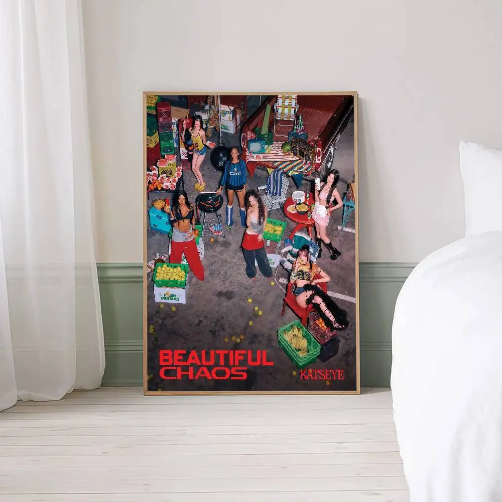 Popular Kpop Band K-Katseye Anime Posters Sticky Fancy Wall Sticker For Living Room Bar Decoration Room Wall Decor