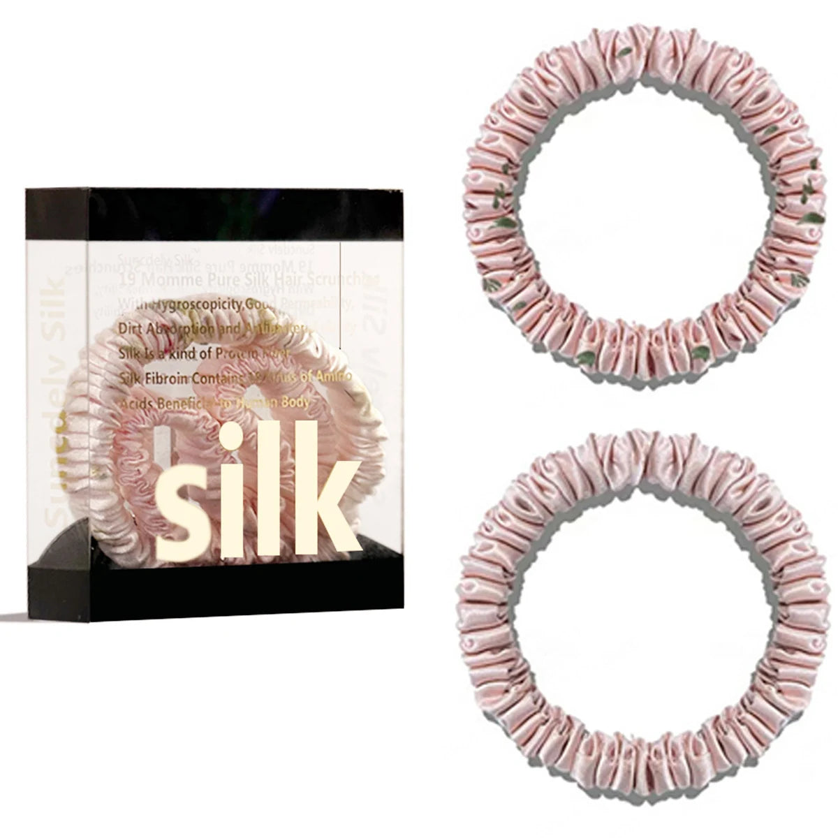 2PCS Box Mulberry Silk Scrunchies Women Grils Hair Ties for Hair Sleep No Damage Hairband Curly Hair Elastics Ponytail Holder