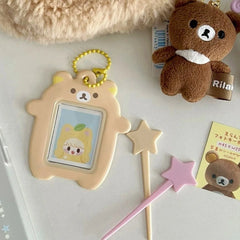 Japanese Style Kawaii Cartoon Bear  Photo Card Holder Keyring Cute Bear K-Pop Idol Keychain For 2 Inch Photo School License Case