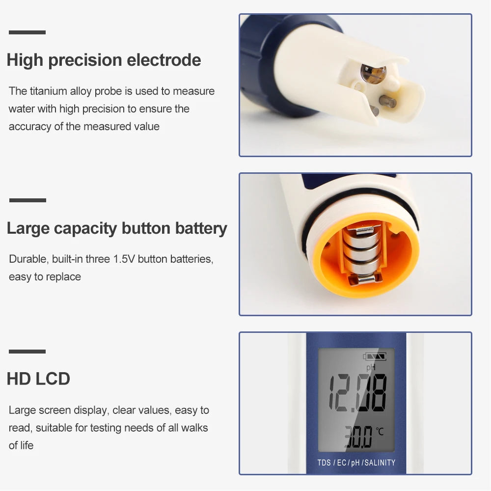 5-in-1 Digital PH/TDS/EC Meter Pen – Aquarium Water Tester with Backlight
