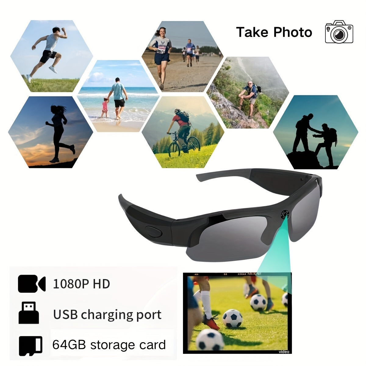 Smart Glasses 1080P – Built-in Body Camera, 32GB Memory